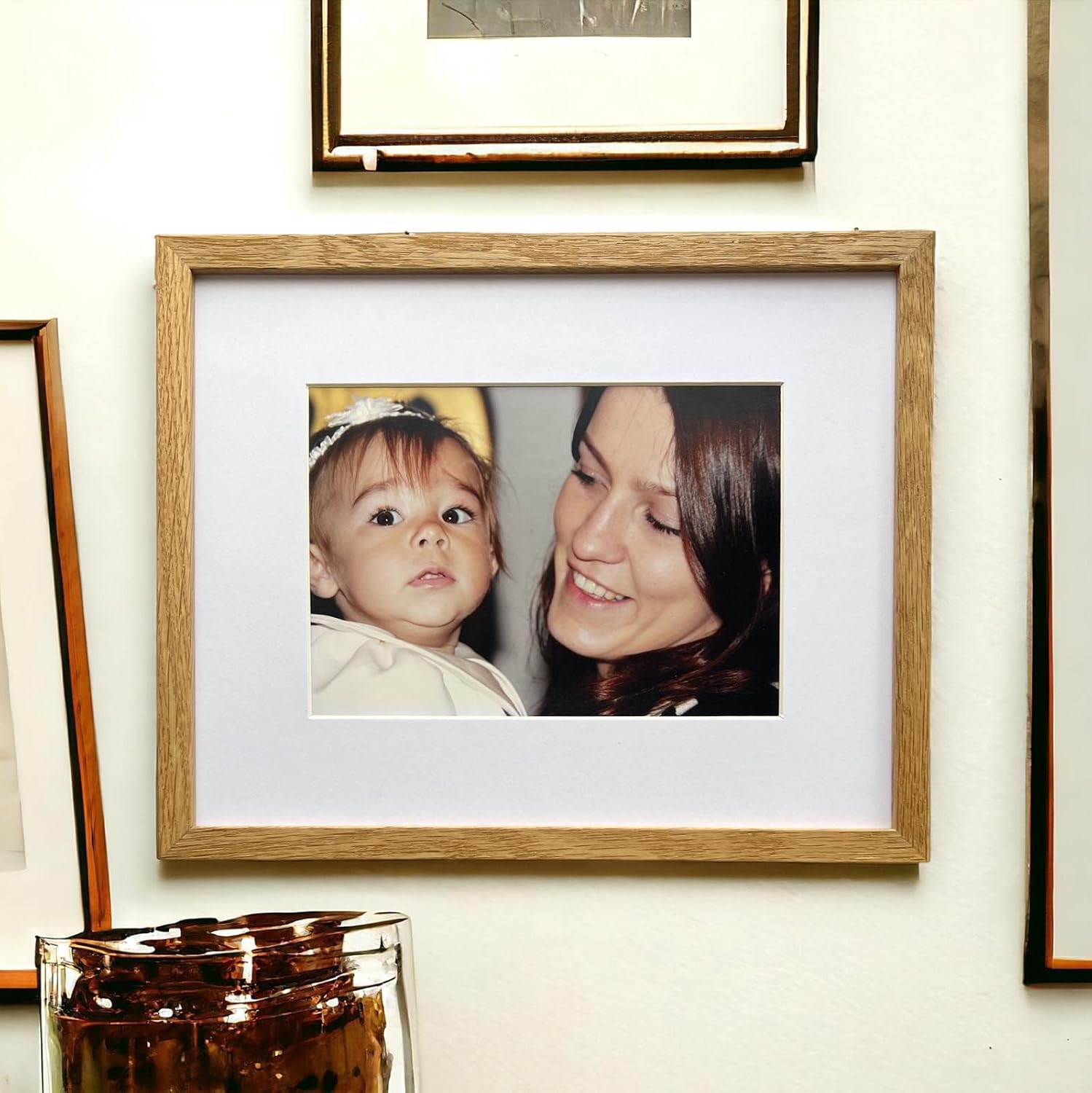 Oak Wood Picture Frames 11x17 with Mat for 9x15 - Natural Solid Wood Photo Frame Real Glass Wall Hanging